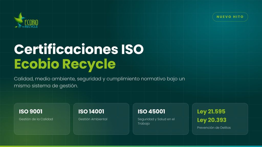 Certificaciones ISO Ecobio Recycle: ISO 9001, ISO 14001, ISO 45001 y cumplimiento normativo